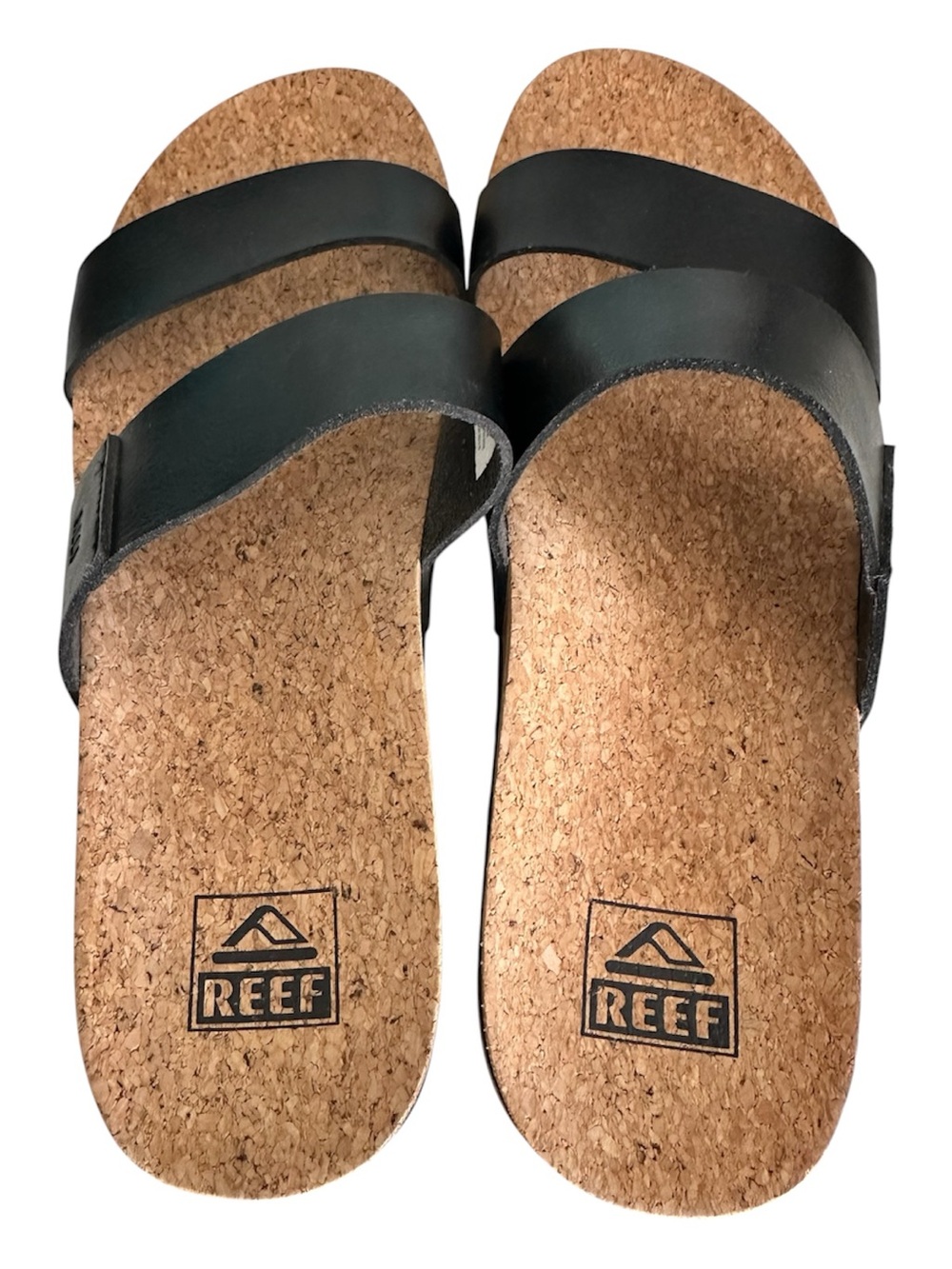 Reef Women's Black Cushion Vista Hi Double-Strap Slide with Tan Platform